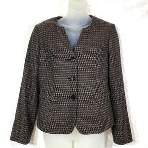 Cambria Platinum wool tweed texture collarless blazer suit coat jacket size 2